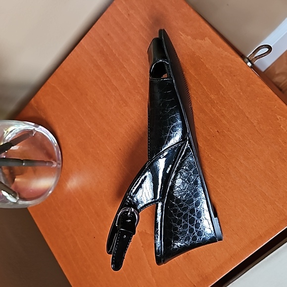 Madeline Stuart Wedge Pump Open Toe Shoes Size 8W Black - Picture 3 of 12